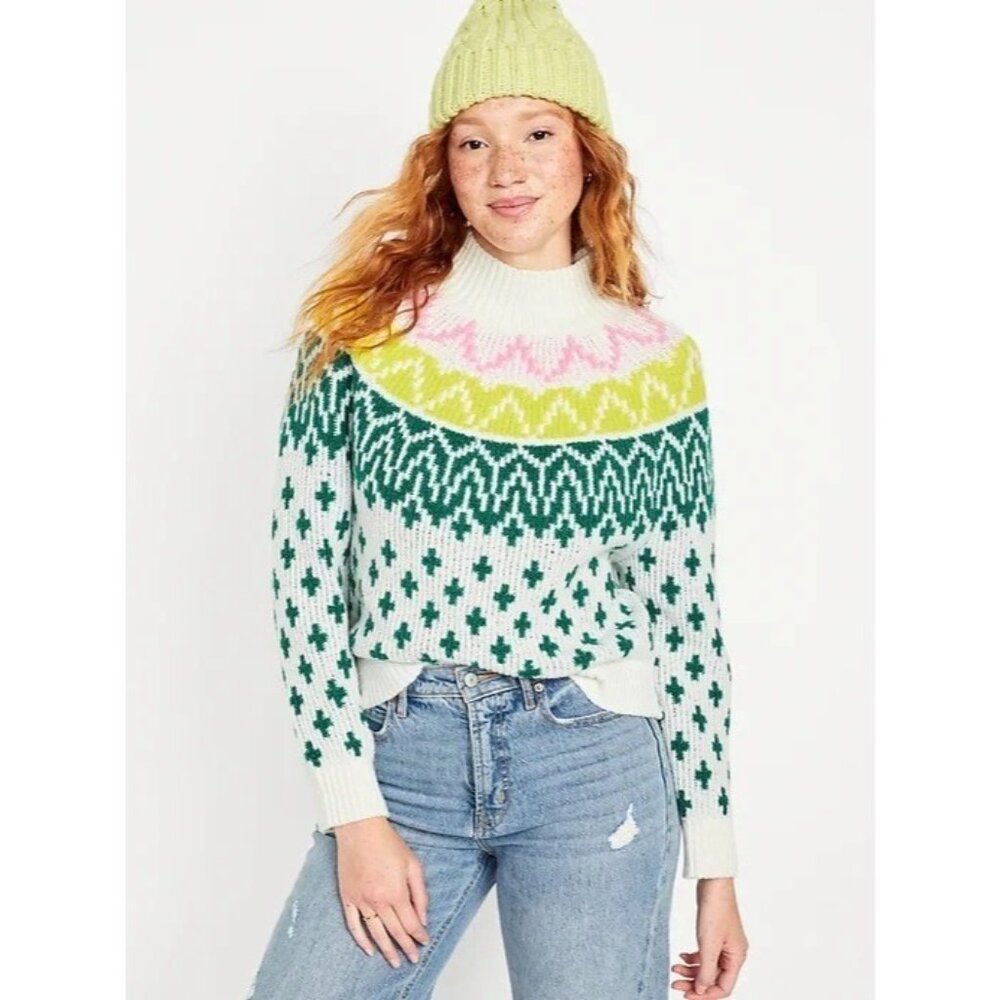 NEW $49 Old Navy Womens Plus‎ XXL Mock Neck Fair Isle Sweater Knit Top